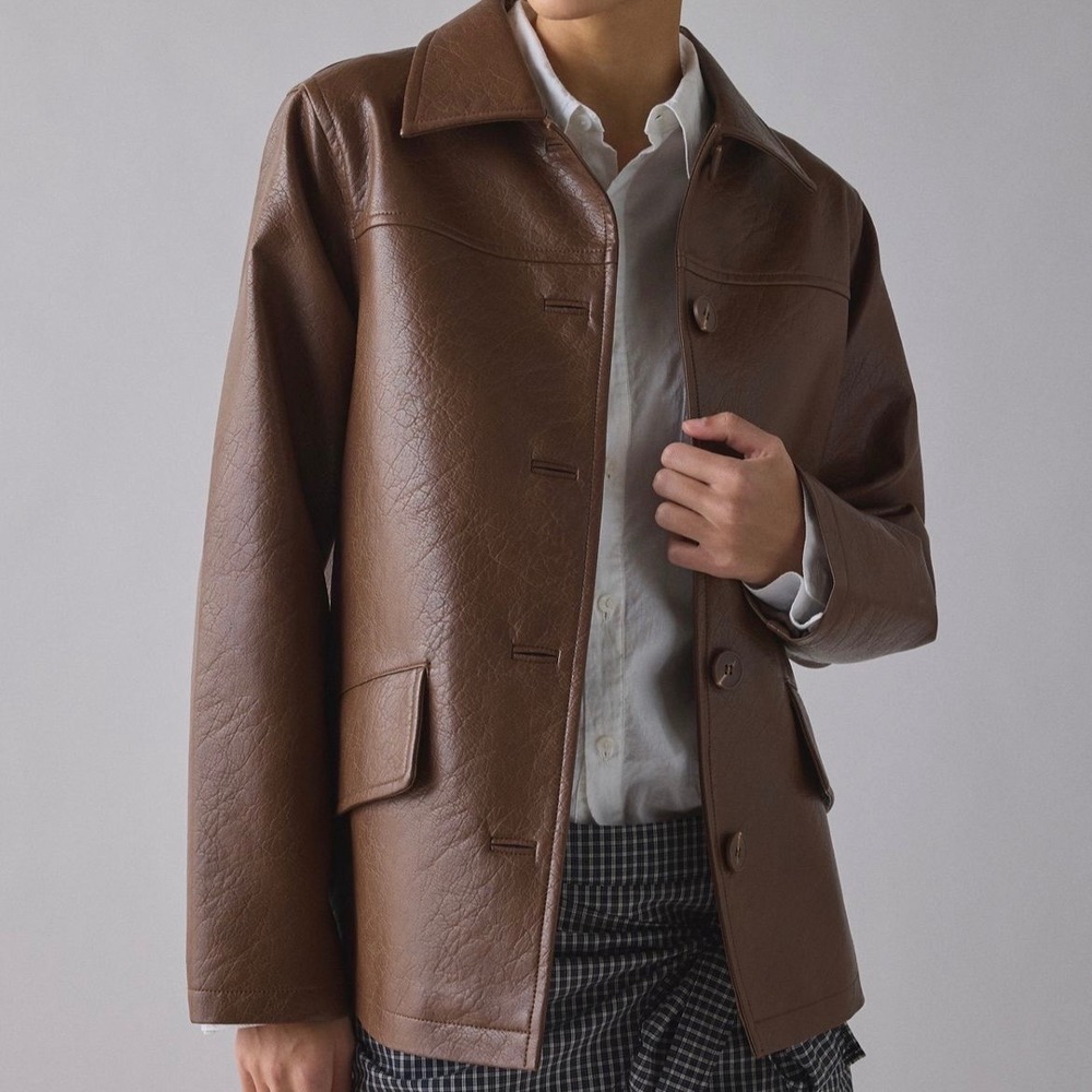 Urban Outfitters Brown Faux Leather Button Front Collared Jacket Small NWT
